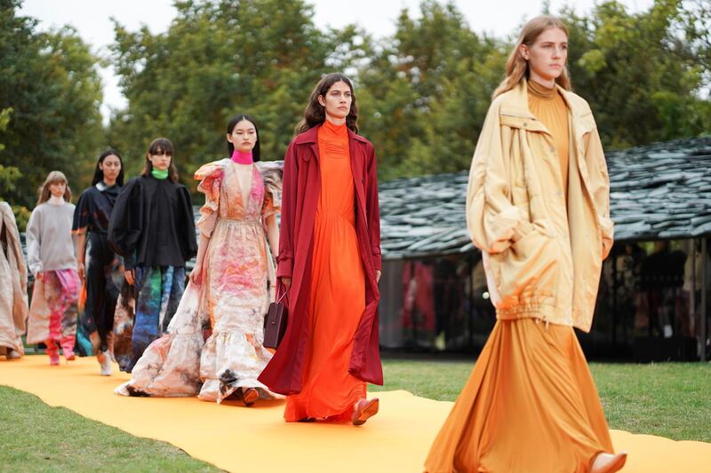 The season is spring / summer 2020, yet the clothes are refreshingly layered at the Roksanda show&nbsp;at London Fashion Week. Henry Nicholls, Reuters