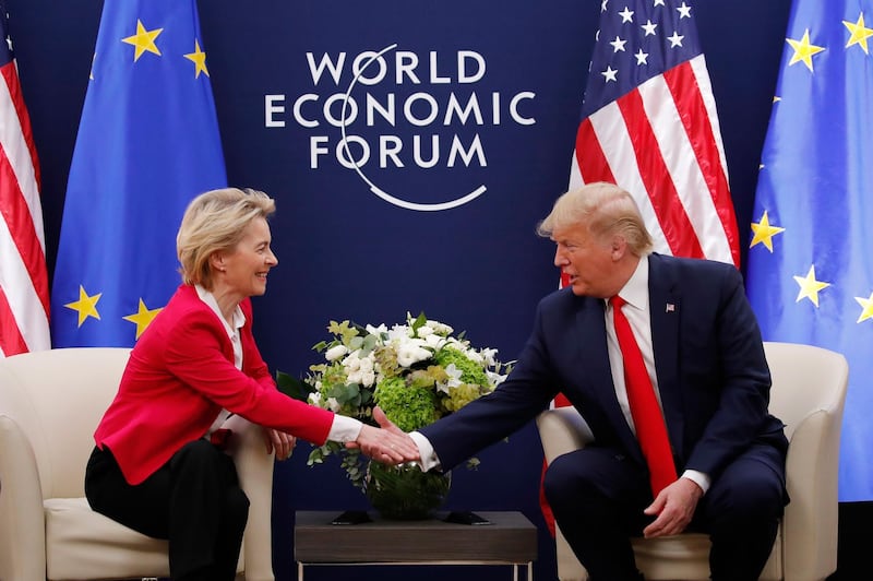 The EU Commission shows European Commission President Ursula von der Leyen (L) meeting US President Donald Trump during the annual meeting of the World Economic Forum 2020 in Davos, Switzerland, January 21 2020. EPA/STEFAN WERMUTH HANDOUT