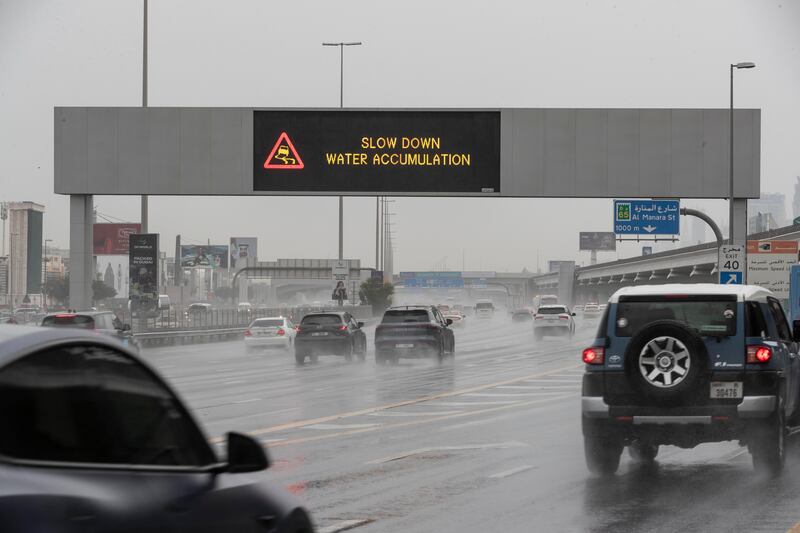 Drivers have been urged to take care on the roads on Sunday as wet weather hit parts of the UAE. Antonie Robertson / The National