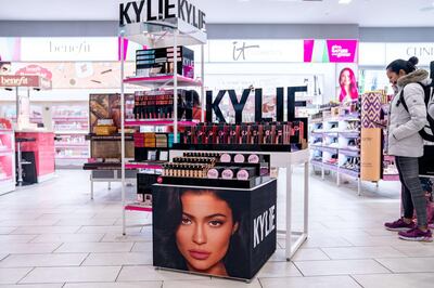 NEW YORK, NY - NOVEMBER 18: Kylie Cosmetics are displayed at Ultra beauty on November 18, 2019 in New York City. Kylie Cosmetics has sold a controlling stake to Coty Inc for a reported $600 Million. Coty Inc plans to buy 51% and the controlling share of Kylie Cosmetics, valuing it at $1.2 billion. Kylie Jenner will remain the public face of the brand.   David Dee Delgado/Getty Images/AFP
== FOR NEWSPAPERS, INTERNET, TELCOS & TELEVISION USE ONLY ==
