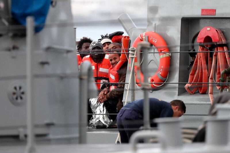epaselect epa07271485 Migrants who had been stranded on two NGO rescue ships off the coast of Malta for several days arrive on the Maltese Armed Forces vessel P52, at the Armed Forces of Malta maritime base at Hay Wharf, in Floriana, Malta, 09 January 2019. The 49 migrants were transferred from the two NGO vessels Sea-Watch 3 and Professor Albrecht Penck and brought to Malta before being redistributed to eight European Union countries. The private rescue vessels had picked up 32 migrants on 22 December 2018, and further 17 migrants on 29 December 2019 respectively, but had been denied entry in European ports after refusing to hand over the migrants to the Libyan Coast Guard.  EPA/DOMENIC AQUILINA