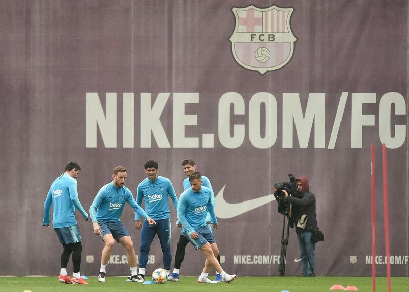 Barcelona's players were kept busy in Friday's training session. AP Photo