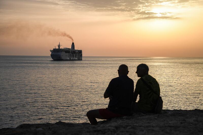 A view of the 'Gnv Azzurra' quarantine ship on its way to the port of Lampedusa Island, southern Italy.  EPA