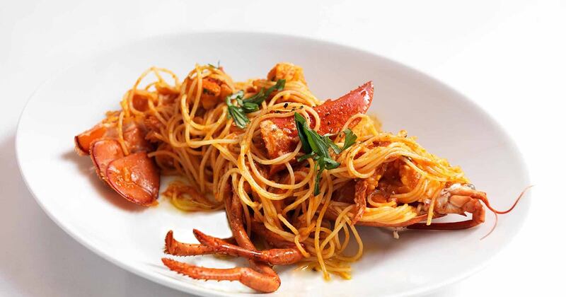Signor Sassi's signature dish is the famous spaghettini with lobster, and it costs Dh260. Photo: Signor Sassi