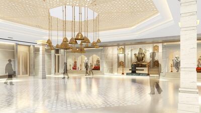Rendering of first floor player hall, The Hindu Temple, Jebel Ali. Courtesy Hindu Temple, Jebel Ali