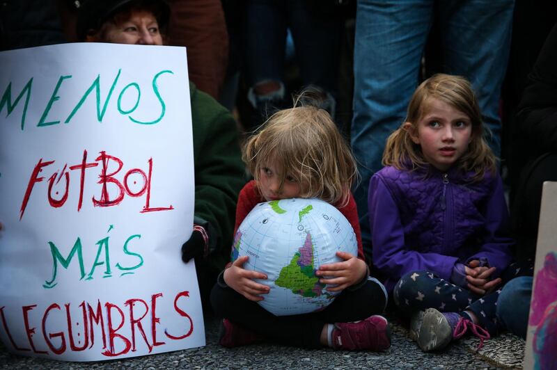 Young people participate in the global youth climate strike event in Montevideo, Uruguay. EPA