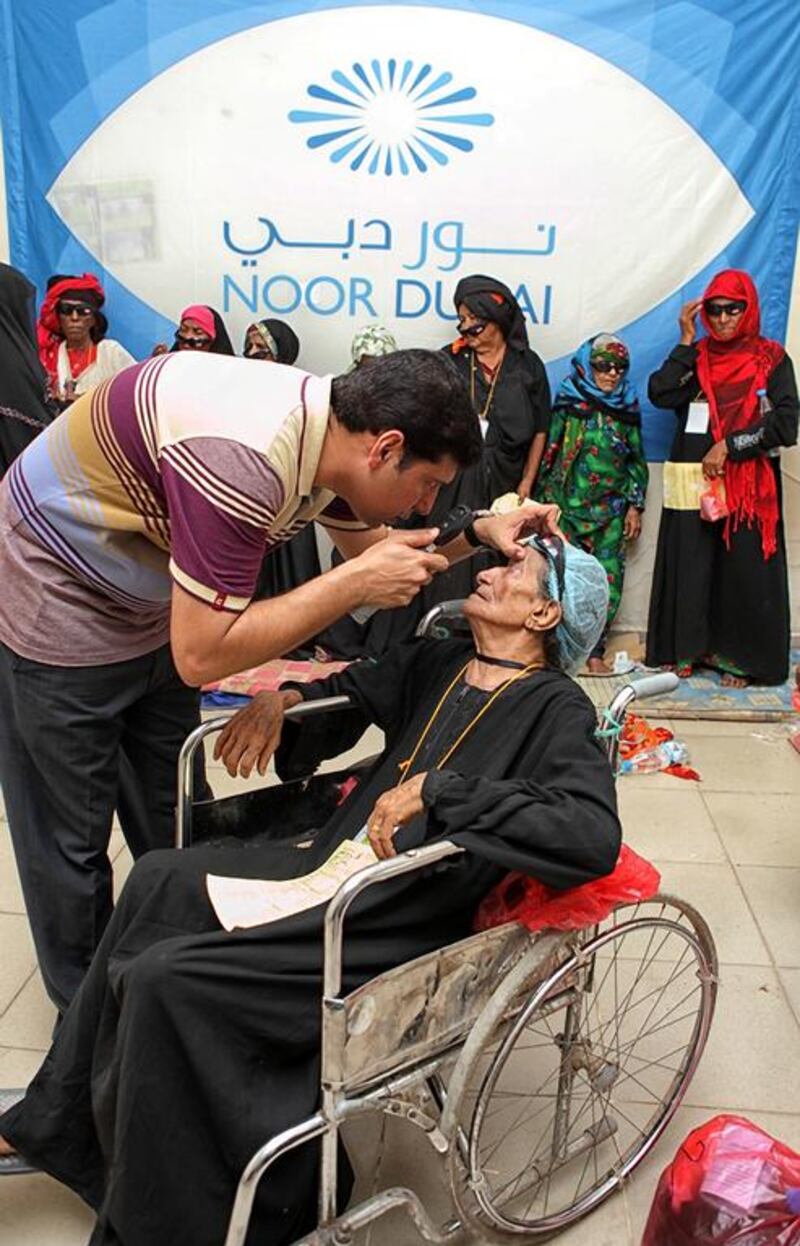 The Noor Dubai Foundation team stages a mobile eye camp in Yemen. Since 2008, the organisation has been focused on preventing blindness among the world’s most needy populations. Courtesy Noor Dubai Foundation 