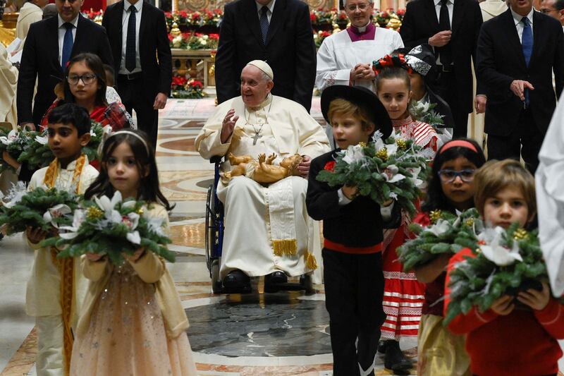 Pope Francis celebrates Christmas Eve Mass in St.  Peter's Basilica at the Vatican. Reuters