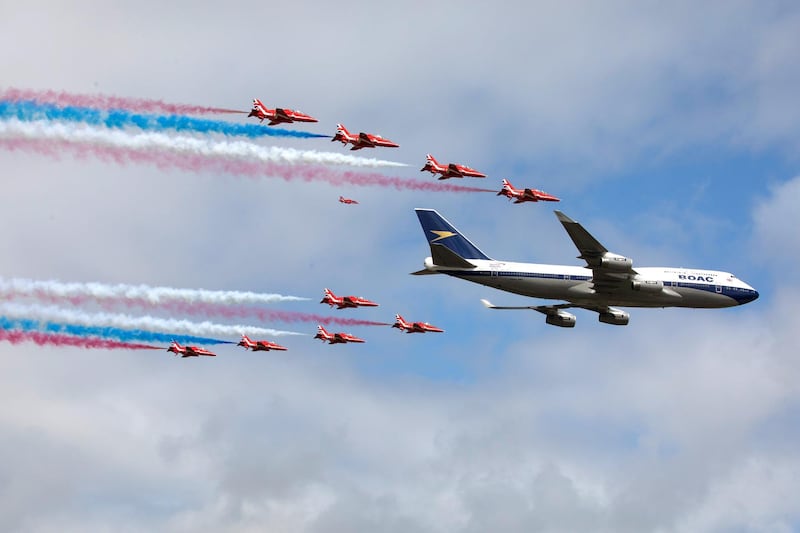 Today 20th July 2019, the Red Arrows performed a flypast with a British Airways Boeing 747 over the Royal International Air Tattoo. The Royal Air Force Aerobatic team, the Red Arrows, and a British Airways Boeing 747 delighted the crowds with a flypast at this year’s Royal International Air Tattoo at RAF Fairford. The Boeing 747 has been painted in the airline’s predecessor British Overseas Airways Corporation (BOAC) livery to mark British Airways’ centenary this year. This weekend, the Red Arrows are performing in the UK for the final time this season – before embarking on their biggest-ever tour of North America.