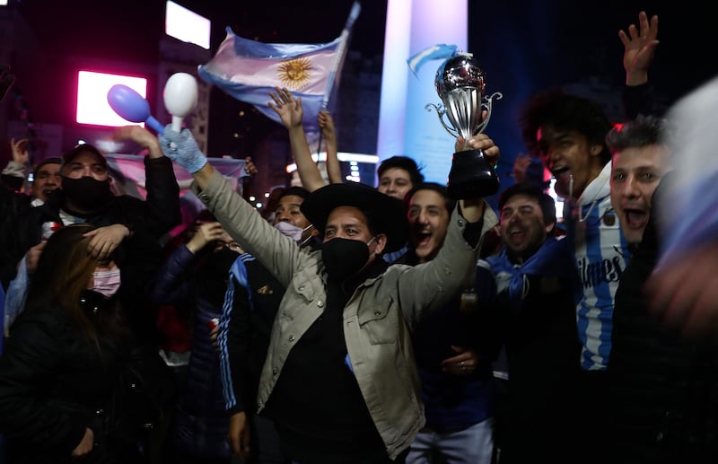 Fans celebrate in Buenos Aires after Argentina won the Copa America with a 1-0 victory over arch rivals Brazil.