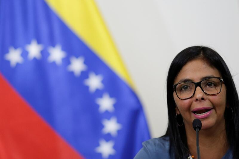 FILE PHOTO: Delcy Rodriguez, president of the National Constituent Assembly, speaks during a meeting of the Truth Commission in Caracas, Venezuela August 16, 2017. REUTERS/Ueslei Marcelino/File Photo