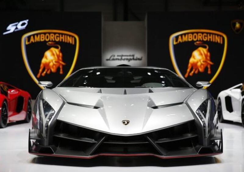 The Veneno was unveiled last month at the Geneva Motor Show. Like most Lamborghinis its name comes from the world of bullfighting. Veneno was the name of a bull that gored a matador to death in 1914. Valentin Flauraud / Bloomberg