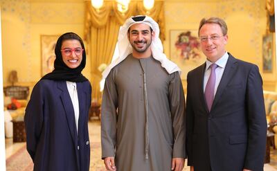 Sheikh Zayed bin Sultan bin Khalifa Al Nahyan, the UAE’s culture minister, Noura Al Kaabi, along with France’s ambassador to the UAE, Ludovic Pouille. The Crown Prince Court - Abu Dhabi
