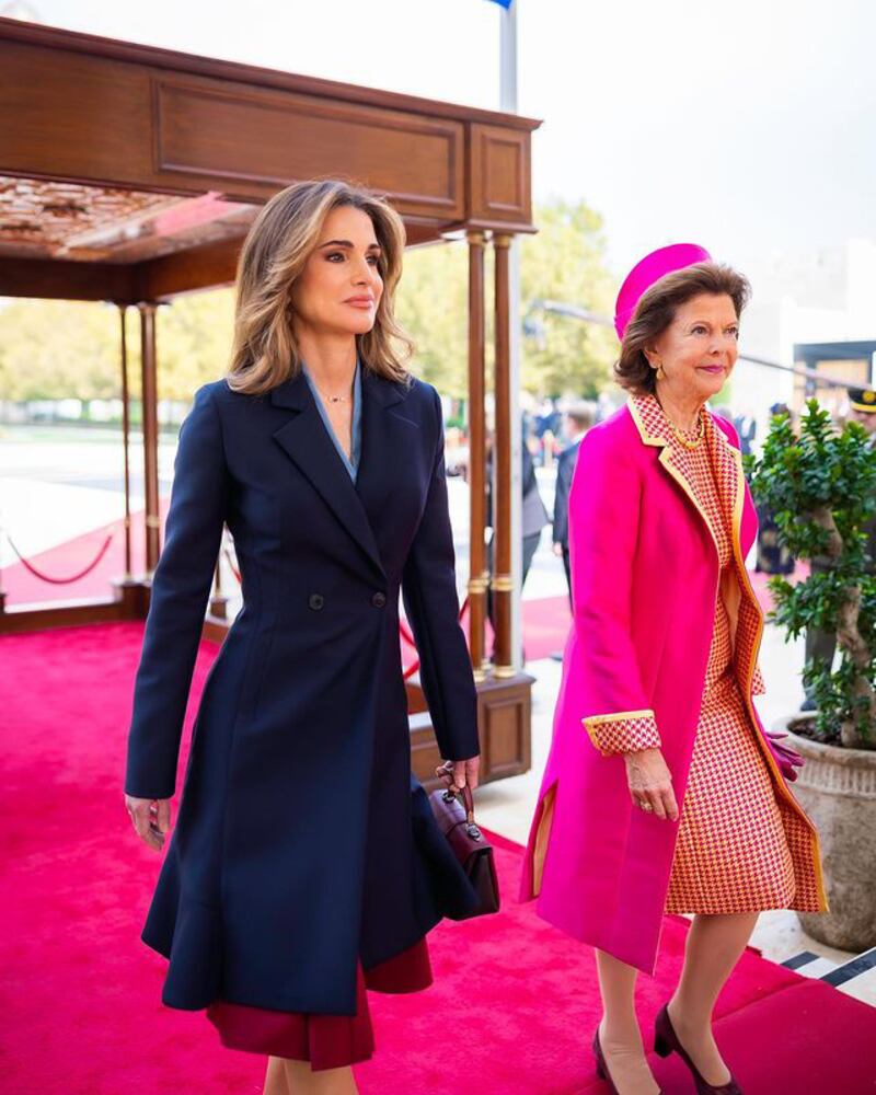 With Her Majesty Queen Silvia of Sweden and Her Royal Highness Princess Rym Ali on the first day of Their Majesties King Carl XVI Gustaf and Queen Silvia’s state visit to Jordan today in Jordan. photo: Instagram