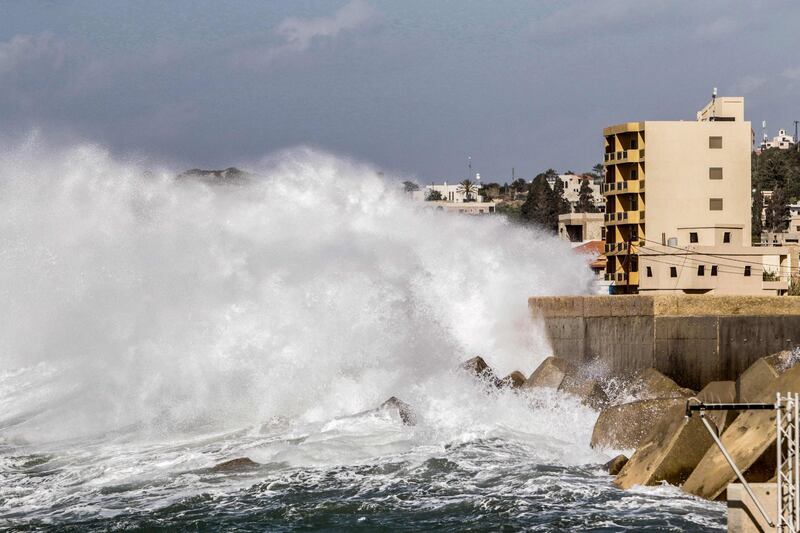 Waves crashing by the fishermen's port in the coastal northern Lebanese town of Batroun. AFP