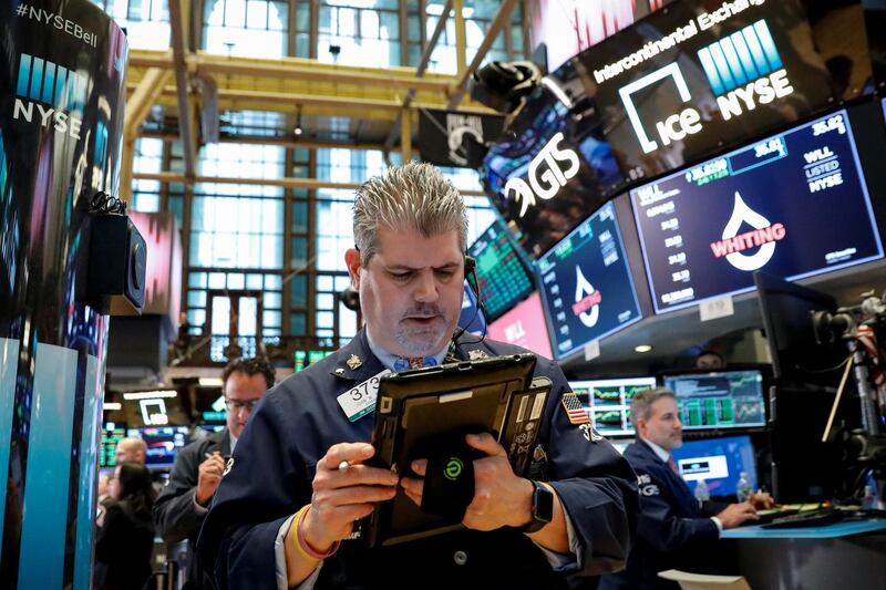The Dow Jones Industrial average is displayed on a screen after the closing bell at the New York Stock Exchange, (NYSE) in New York, U.S., April 10, 2018. REUTERS/Brendan McDermid