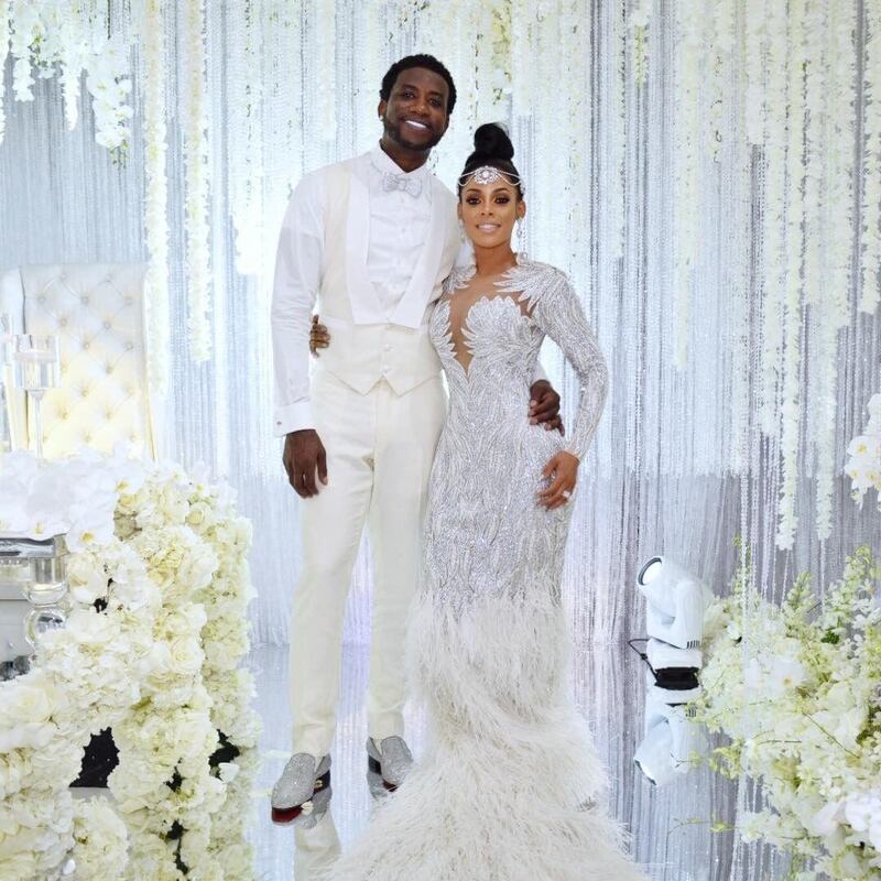 Kuwaiti couturier Yousef Al Jasmi was the designer behind the heavily embellished fitted gown worn by Keyshia Ka’oir when she married rapper Gucci Mane in 2017. Photo: Keyshia Ka’oir