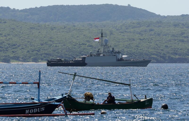 Indonesian Navy ship KRI Singa sails to take part in the search for submarine KRI Nanggala that went missing while participating in a training exercise on Wednesday. AP Photo