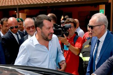 Italy's interior minister, Matteo Salvini in Sicily at the closing of a migrant centre. AP