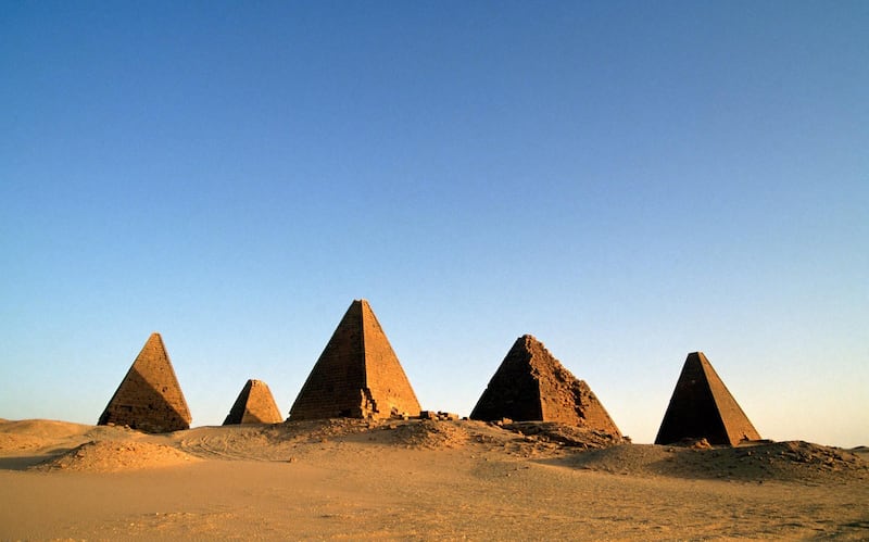 SUDAN - MAY 12: Pyramids of the black pharaohs, Gebel Barkal and the Sites of the Napatan Region (Unesco World Heritage List, 2003), Nubia, Sudan. Egyptian civilisation, Dynasty XXV (720-640 BC). (Photo by DeAgostini/Getty Images)