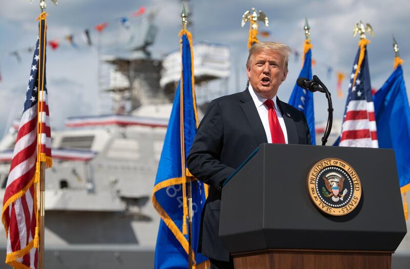 US President Donald Trump speaks following a tour of Fincantieri Marinette Marine in Marinette, Wisconsin.  AFP