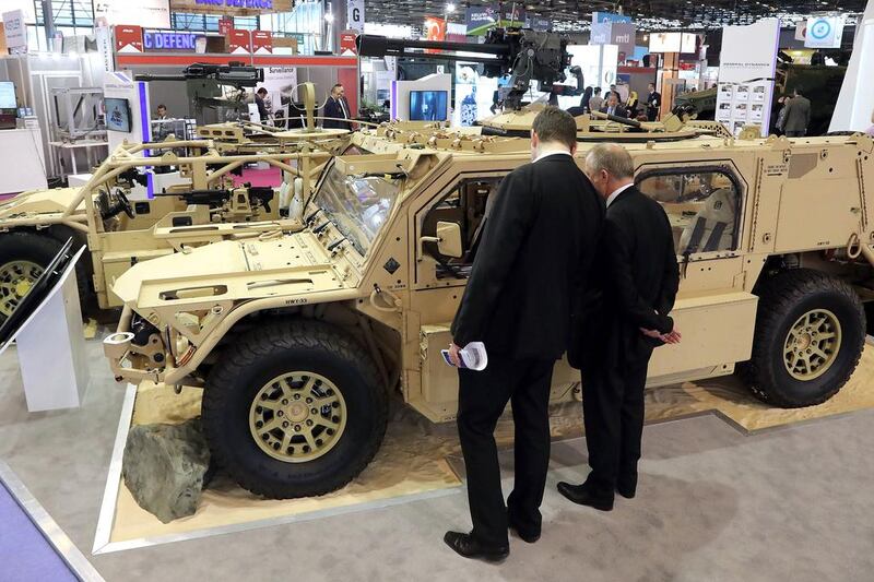 Military vehicles at the defence show. Jacques Demarthon/AFP