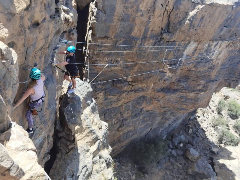 1. The Jebal Akhdar activity wall has zip lines, abseiling and the Middle East's highest steel rope bridge. Photo: H Skirka