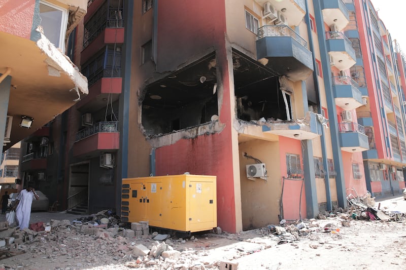 Residential buildings damaged in fighting in Khartoum on April 20. AP 