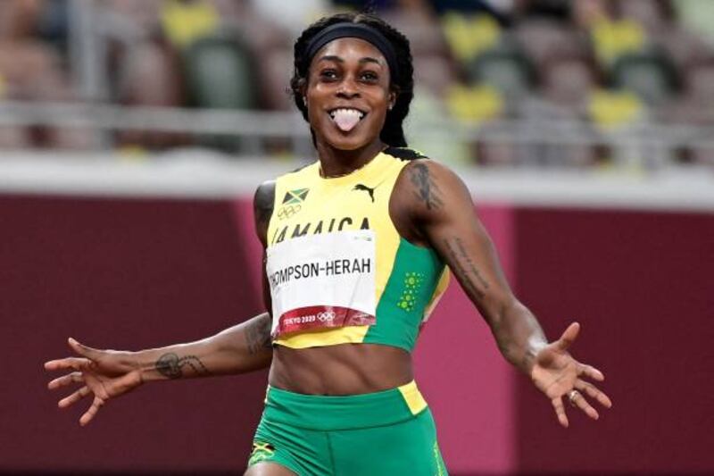 Jamaica's Elaine Thompson-Herah wins the women's 200m final during the Tokyo 2020 Olympic Games at the Olympic Stadium in Tokyo.