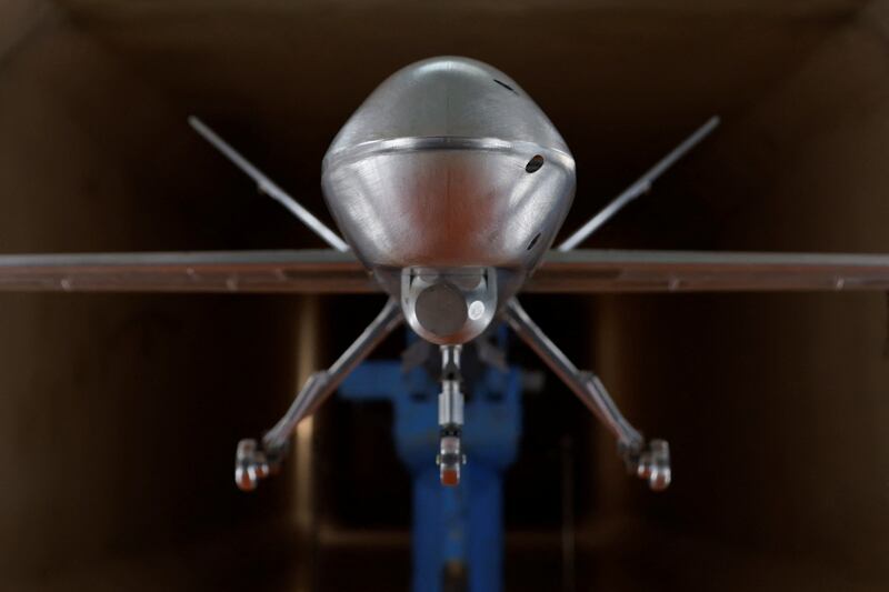 A scale model of an aerial drone in a wind tunnel. Reuters