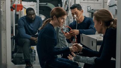 A scene from 'Stowaway', directed by Joe Penna, starring Anna Kendrick, Daniel Dae Kim, Shamier Anderson and Toni Collette. Netflix