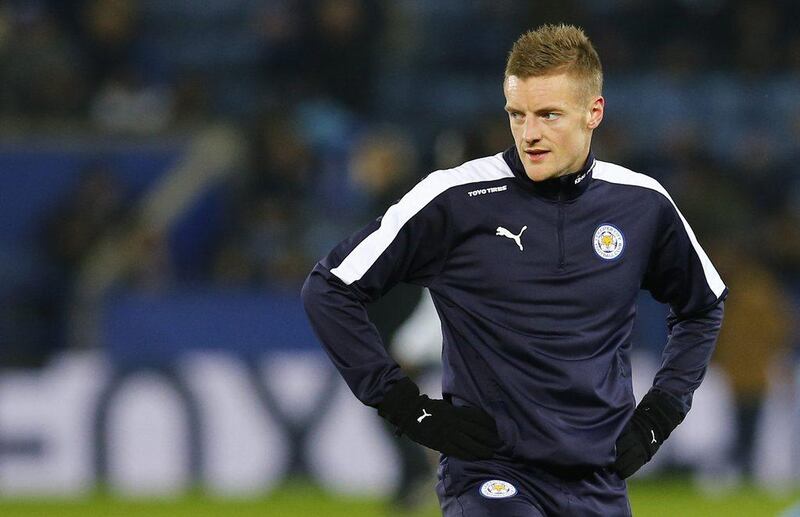 Leicester City’s Jamie Vardy warms up before the game. Reuters / Darren Staples