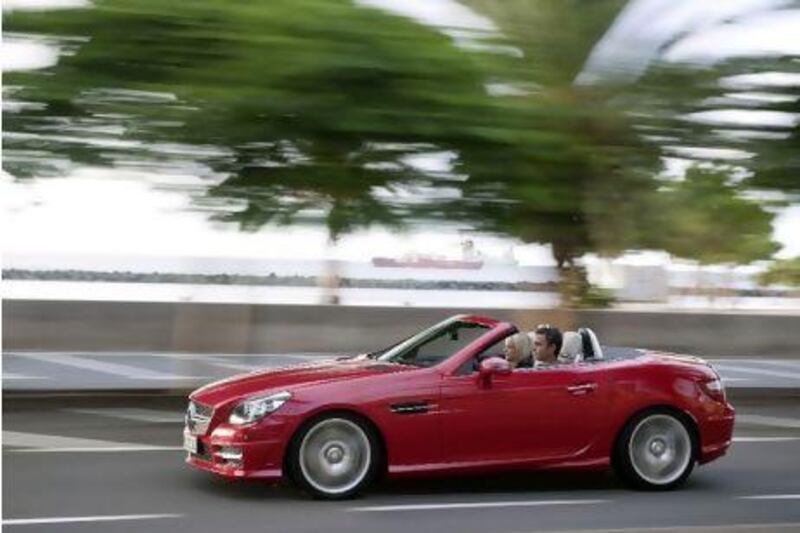 One of three roof options for the SLK is a Magic Sky version, with a section that contains particles that can turn dark or clear. Courtesy of Mercedes-Benz