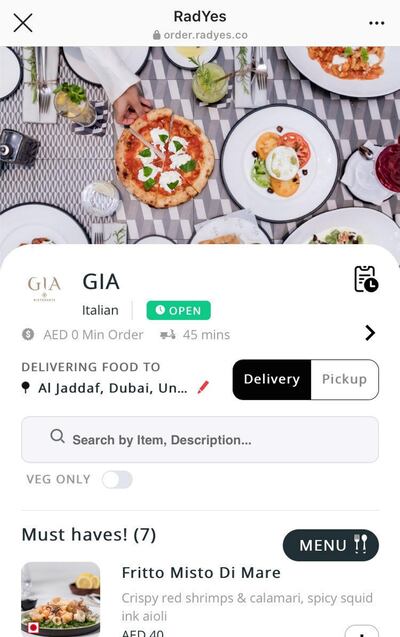 UAE residents can order directly through a restaurant's social media platforms