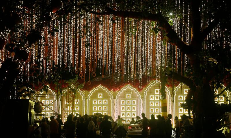 The lit-up streets leading up to Antilia. AP Photo