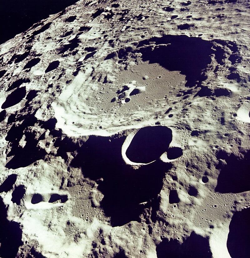 Crater 308 on the moon viewed from orbit. NASA / EPA