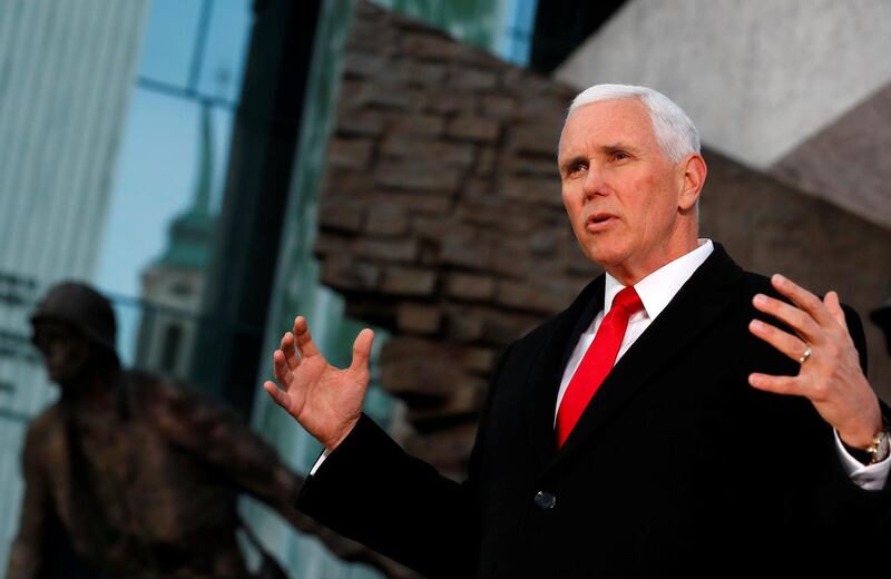 U.S. Vice President Mike Pence speaks next to the Warsaw Uprising Monument in Warsaw, Poland February 14, 2019. REUTERS/Kacper Pempel