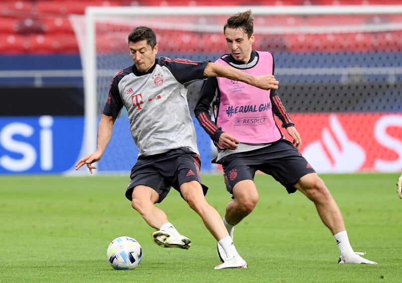 Bayern Munich's Robert Lewandowski shields the ball. Reuters