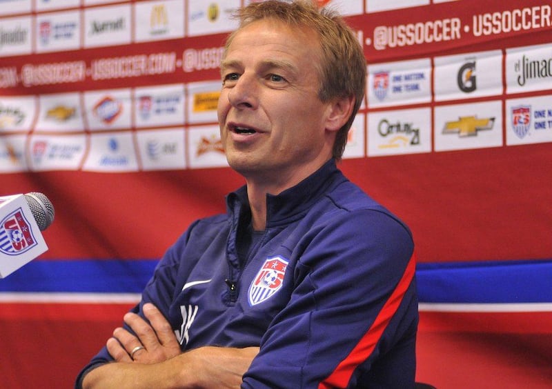USA coach Jurgen Klinsmann at a press conference during the US training camp in Stanford, California on Wednesday. Josh Edelson / AFP / May 14, 2014