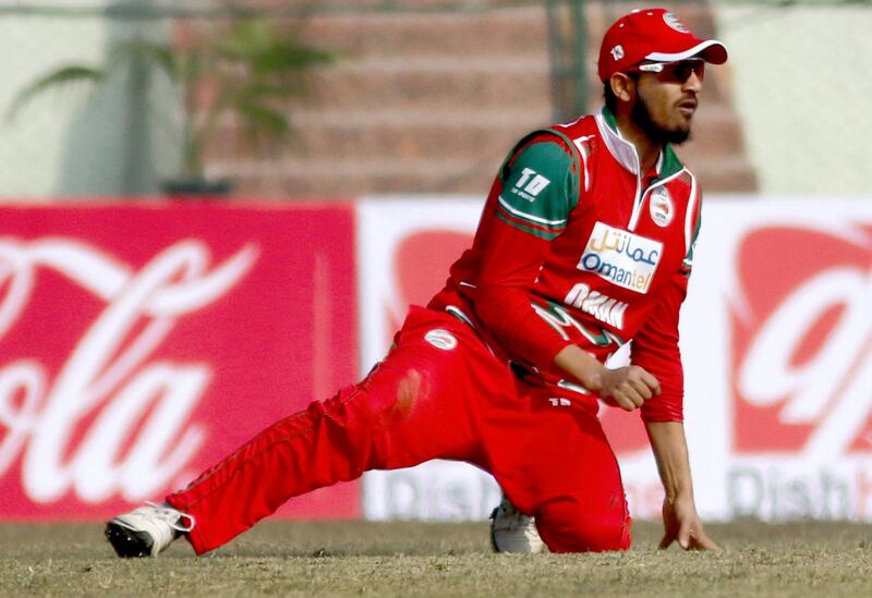 Aqib Ilyas of Oman during the ICC Cricket World Cup League 2 match between USA and Oman at TU Cricket Stadium on 6 February 2020 in Nepal