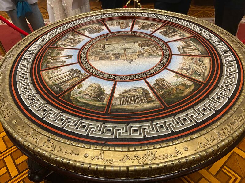 A delicately designed mosaic table with images of Europe