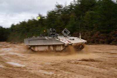 An Ajax Ares tank on the training range at Bovington Camp. Getty