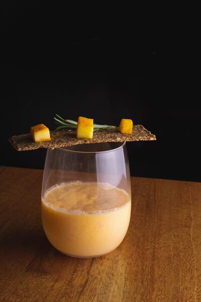 Mango coconut foam with curried mango and rosemary at ⁠Saorsa 1875, the UK's first 100 per cent vegan hotel.