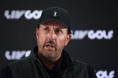 US golfer Phil Mickelson addresses a press conference during the LIV Golf Invitational series at the Centurion Golf Club in St.  Albans, Britain, 08 June 2022.   EPA / ANDY RAIN