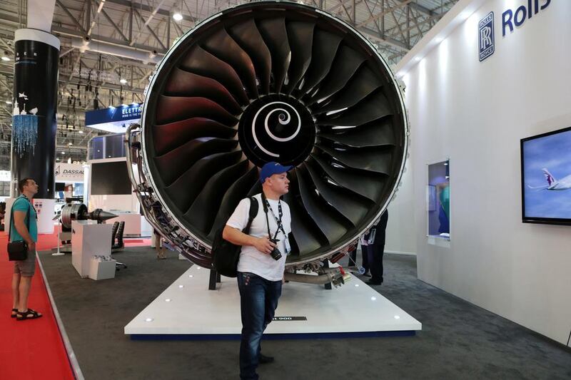 A Rolls Royce turbine engine on display at the Dubai Airshow. Christopher Pike / The National