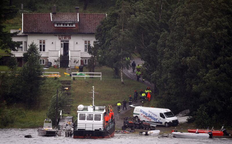 Norwegian police at the scene of the atrocity on Utoya island in, 2011.