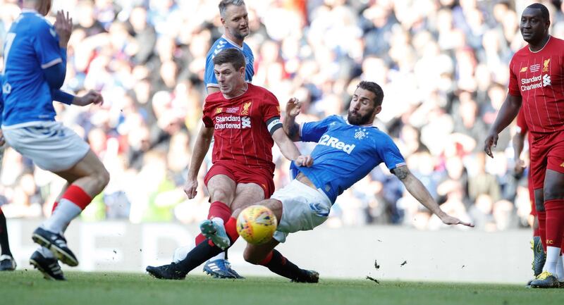 Gerrard was in the thick of things at the Ibrox Stadium. Press Association