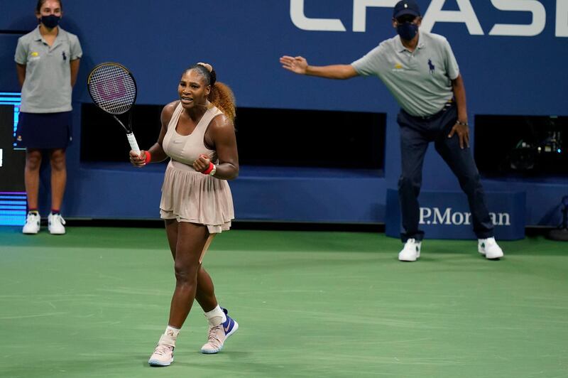 Serena Williams reacts after winning her match with Margarita Gasparyan in the second round of the US Open. PA