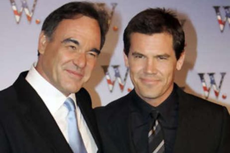 The director of 'W.', Oliver Stone and the actor Josh Brolin, right, arrive for a screening of the film in Paris last month.