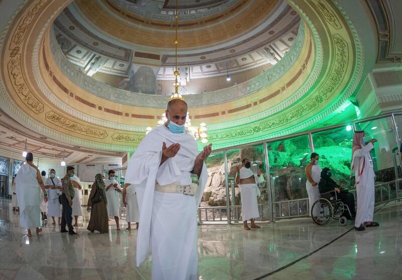 Saudis and foreign residents perform the Umrah in the Grand Mosque complex in the holy city of Makkah, as authorities partially resume the year-round pilgrimage amid extensive health precautions after a seven-month coronavirus hiatus. Saudi Ministry of Hajj and Umra / AFP